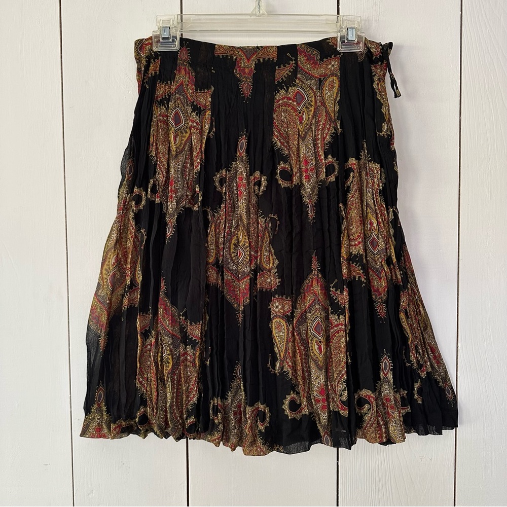 August Silk Paisley Print Semi Sheer Crinkle Skirt Sz 8 Lined Fairy Grunge